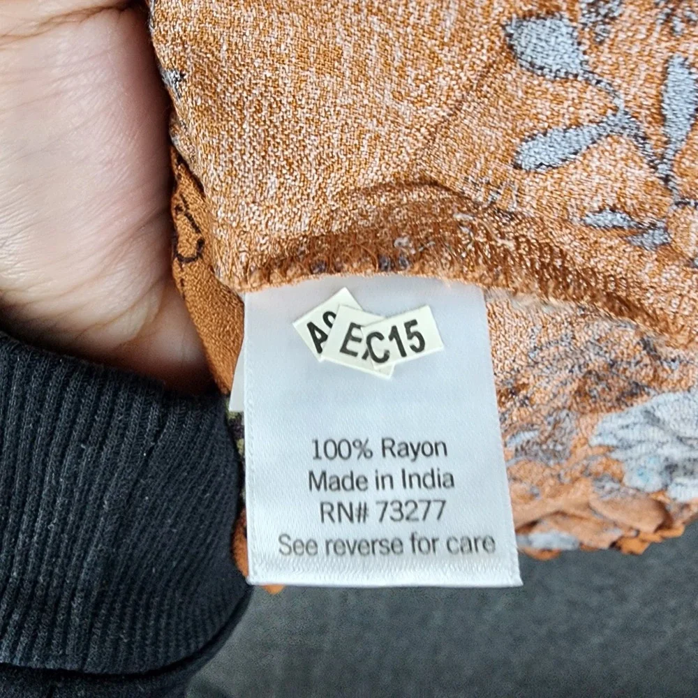 Sonoma Floral Blouse Women 4X Rust Orange Boho Ruffle V-Neck Long Sleeve NWT